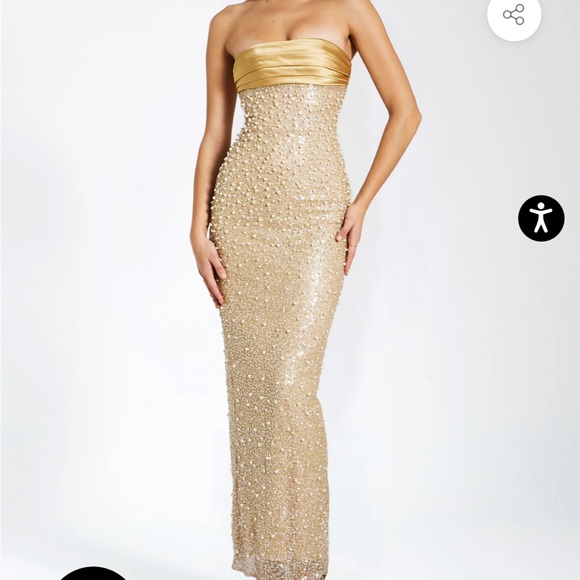 Miss circle beaded gold gown with white peals - Picture 3 of 5